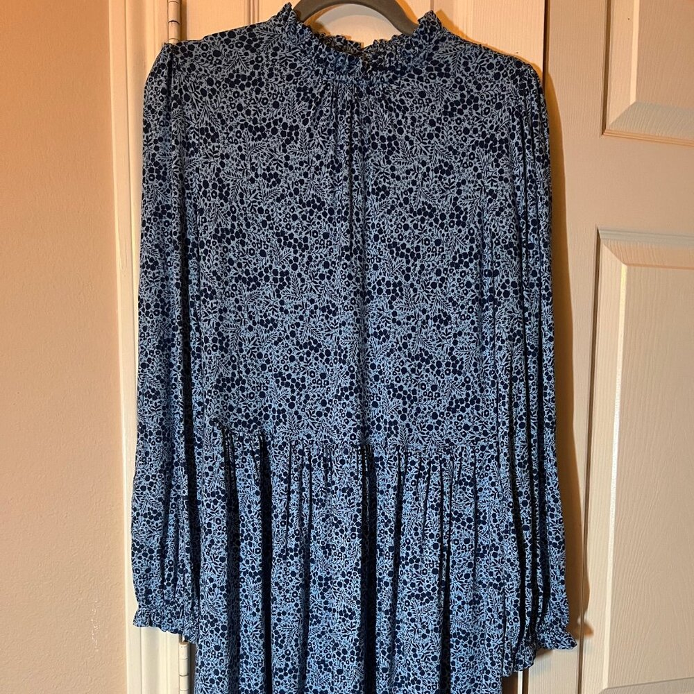 Women's Boden Long Sleeve Light Blue & Navy Floral Dress - 6R
